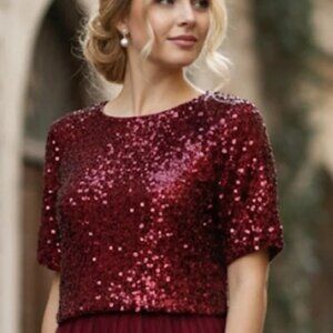 Nanette Lepore Dark Red Burgundy Sequin Crop Top. Size S.  NWT!